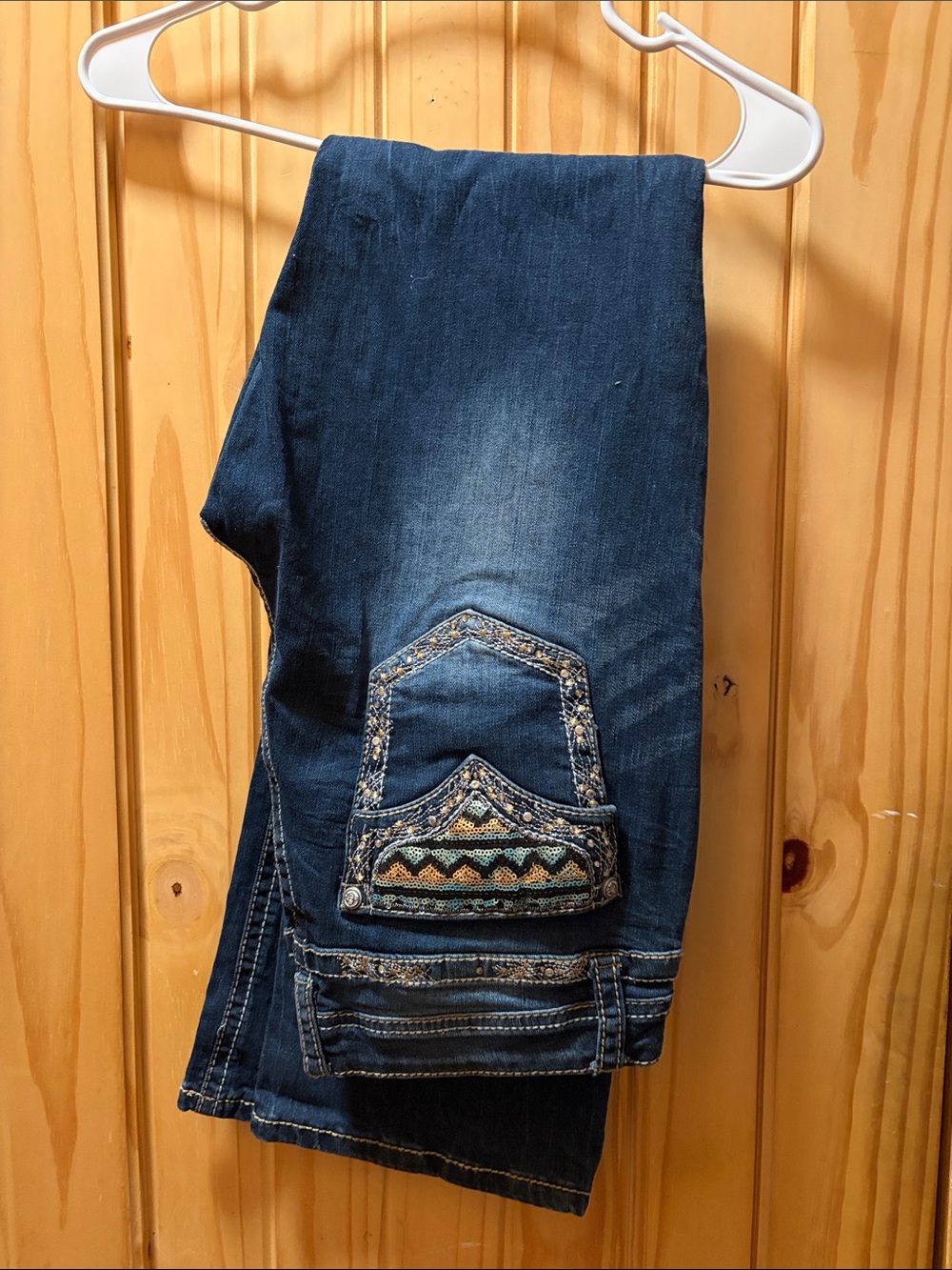 Grace Dark Blue Denim Jeans with Embroidered Pocket